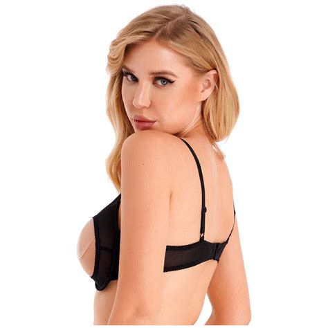 Women Sexy Cup Sheer Lace Bras Push Up Underwired Shelf See Through
