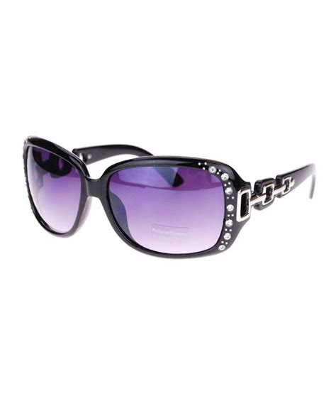 Womens Oversized Rectangular Rhinestone Encrusted Chain Arm Fashion Sunglasses