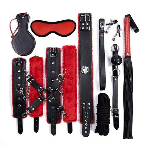 10 Pieces Of Red Rope Whip Hand Gagging Mouth Neck Pliers Sexy Lingerie Pu Leather Bdsm Sex