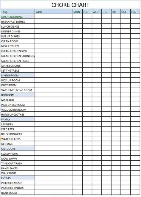 Adult Chore Chart Free Printable Chore Charts Chore Chart Template