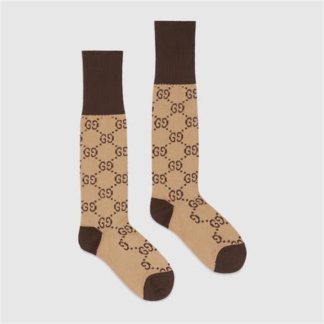 Beige Cotton Gg Pattern Blend Socks Gucci Us
