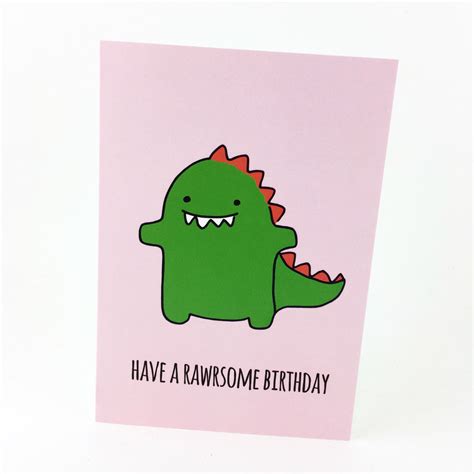 Dinosaur Birthday Card Cute Funny Pun Card Funny Birthday Card By