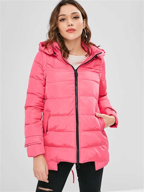 Kenancy Autumn Winter Women Parkas Hooded Back Tie Quilted Jacket Rose