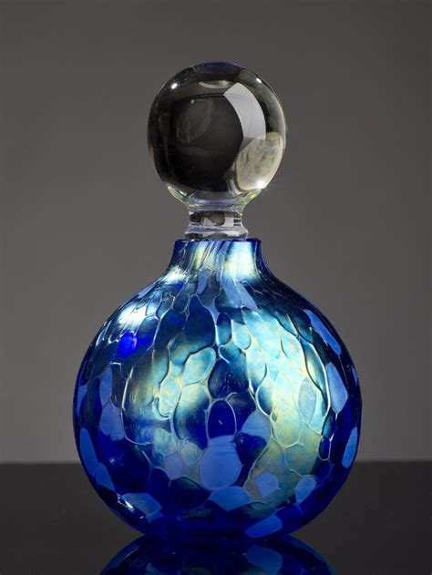 Iridescent Blue Sphere Perfume Bottle By Bryce Dimitruk Art Glass