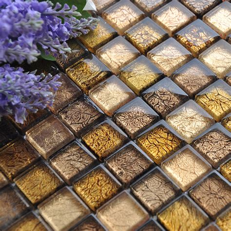 Crystal Glass Tile Backsplash Square Glossy Glass Mosaic Tile Brick Cb033 Golden Kitchen Mosaic