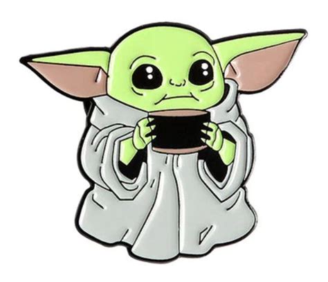 Baby Yoda Enamel Pin Baby Yoda Drinking Coffee Pin Etsy Yoda Canvas