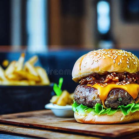 Hamburger With French Fries Fast Food Meal Stock Image Image Of