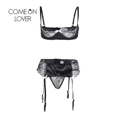 Comeonlover Sexy Lingerie Set Hot Lace Bow Open Bra Crotch Erotic Lingerie Set Bra Garterbelt