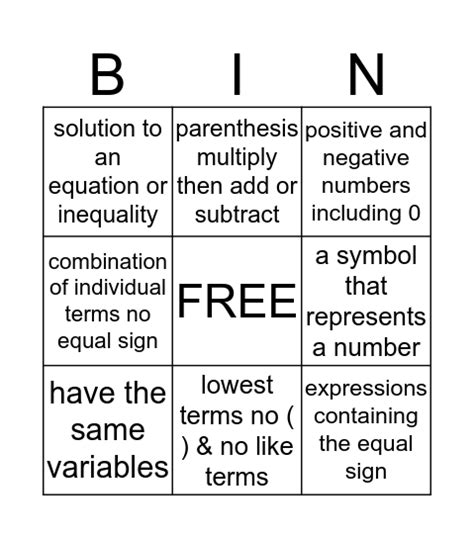 Vocabulary Development Bingo Card