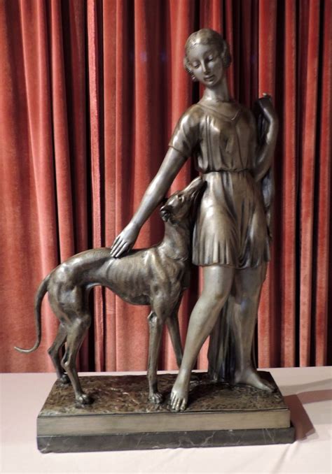 Grand Art Deco Sculpture Of A Woman And Greyhound By I Gallo Statues