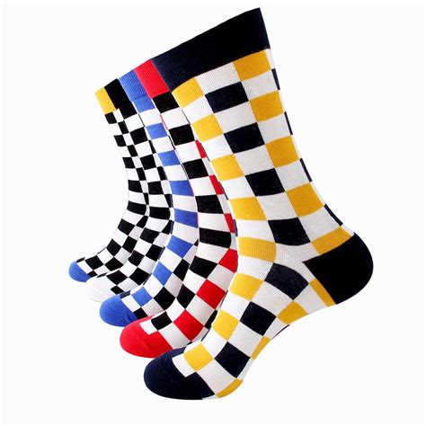 Multicolor Mens Colorful Crew Socks Premium Cotton Fun Socks With Soft Elastic 5 Pack Bundle