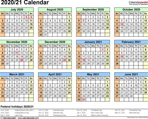 Printable Calendar 2020 And 2021 Split Year Calendars 2020 2021 July To