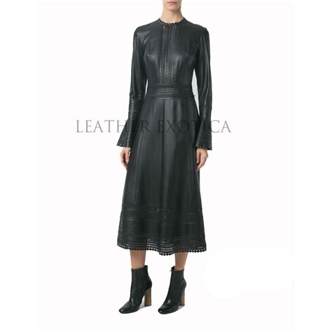 Premium Women Long Leather Dress Leatherexotica