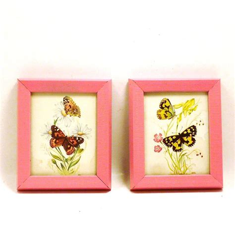 Vintage Butterfly Wall Art Framed Prints Pink Pretty Decor Nature