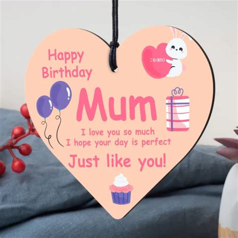 Handmade Happy Birthday Mum Wooden Heart Novelty Birthday Card Keepsake