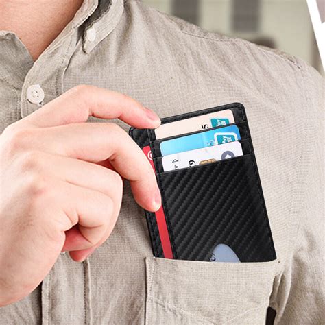 men anti scan leather slim id credit card holder rfid blocking thin small wallet ebay