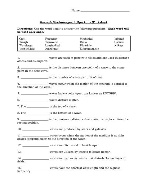 All of these use ultrasonic sound waves along with. 12 Best Images of Labeling Waves Worksheet Answer Key 1-17 ...