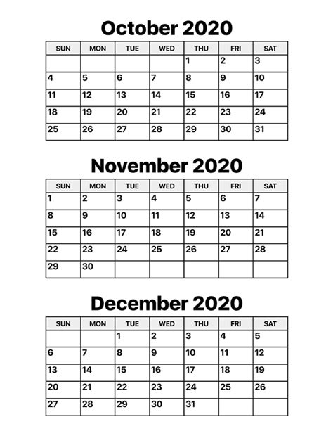 3 Month Calendar 2020 Printable Calendar Template 2022