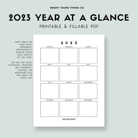 Buy 2023 Year At A Glance Printable 2023 Calendar Printable Online In