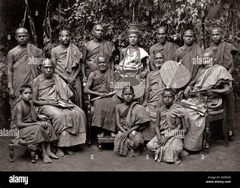Sinhalese Buddhist Priests Ceylon Sri Lanka Circa 1880s Stock Photo