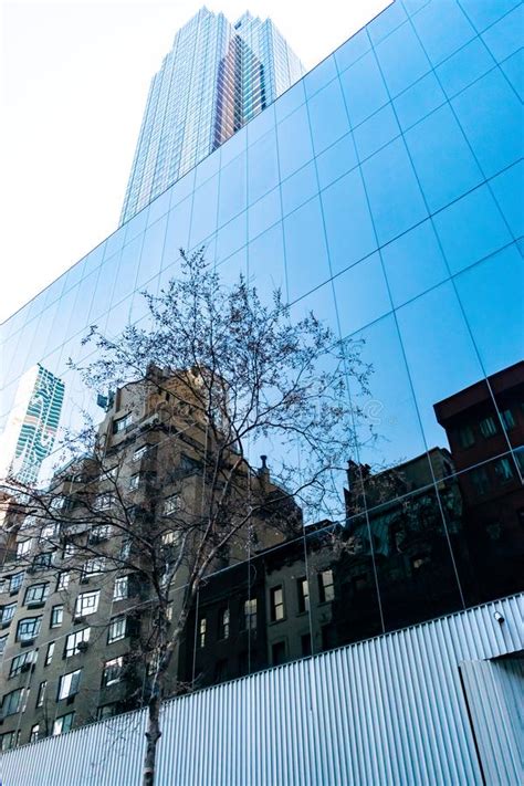 Building And Reflection Of Tree And Buildings In Ny Editorial Image