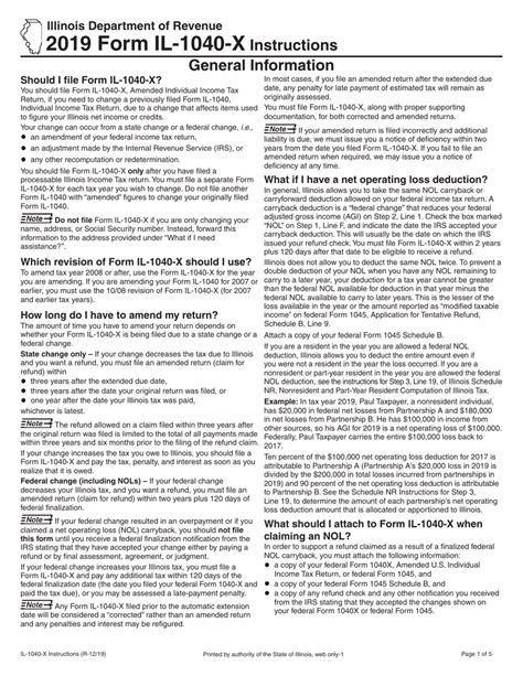 Download Instructions For Form Il 1040 X Amended Individual Income Tax