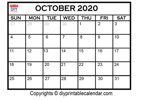 Printable October 2020 Calendar Printable Word Searches