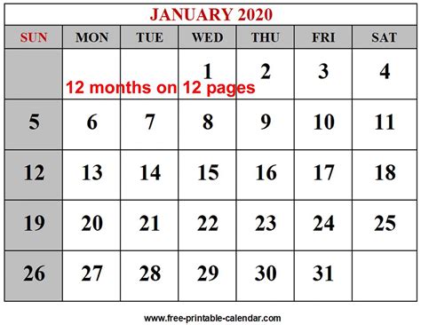 2021 12 Month Printable Calendar Free 2021 12 Month Calendar