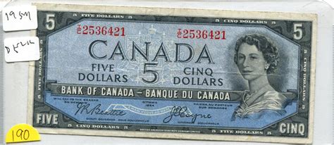 1954 Bank Of Canada 5 Dollar Bill