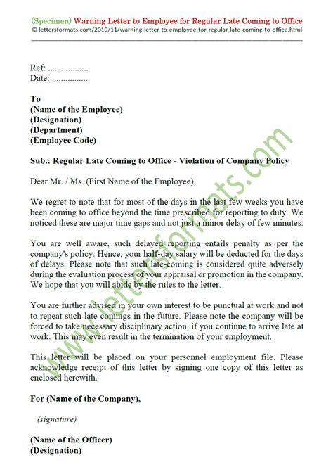 Warning Letter To Employee For Regular Late Coming To Office