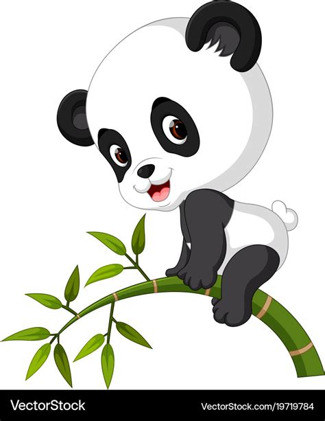 Cute Funny Baby Panda Hanging On The Bamboo Vector Image