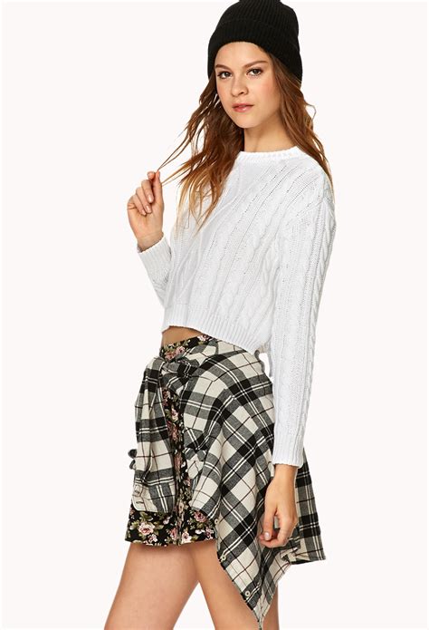Lyst Forever 21 Cropped Cable Knit Sweater In White