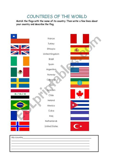Countries And Flags Esl Worksheet By Taar