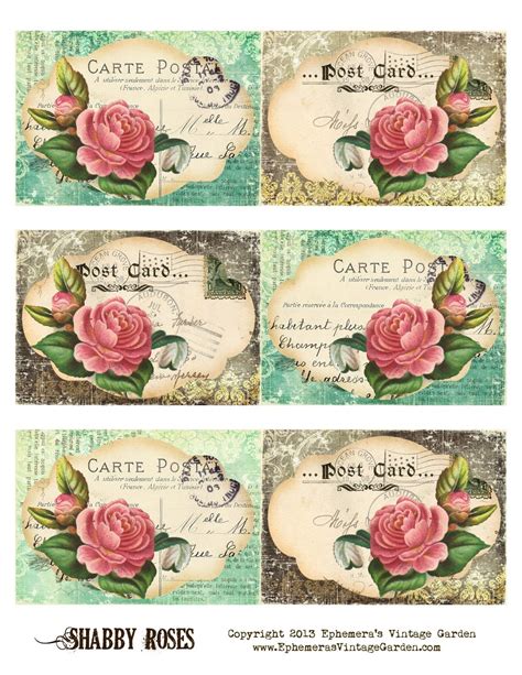 Ephemeras Vintage Garden Free Printable Shabby Rose Postcard Tags