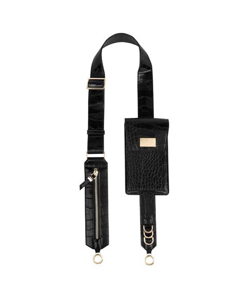 Utility Strap Jet Black Croco Recycled Material Ideal Of Sweden