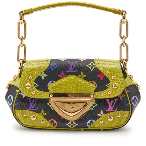 Louis Vuitton Black Monogram Multicolore Coated Canvas And Green Alligator Marilyn Bag Gold