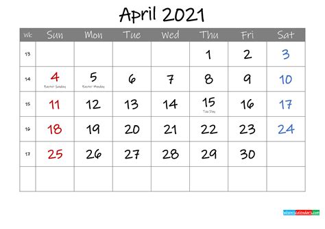 Editable April 2021 Calendar With Holidays Template Ink21m4 Free