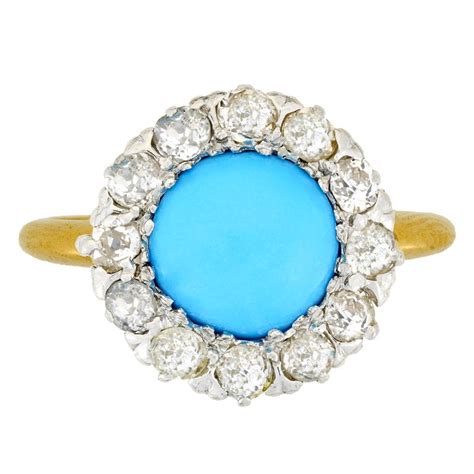 Edwardian Turquoise Diamond Cluster Ring At 1stDibs