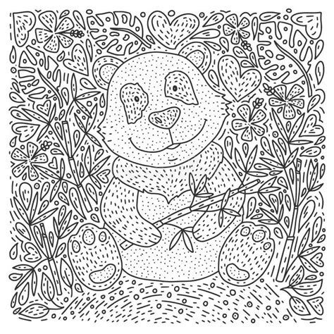 Panda Bear Illustration Vector With Bamboo Hand Drawn Cartoon Card