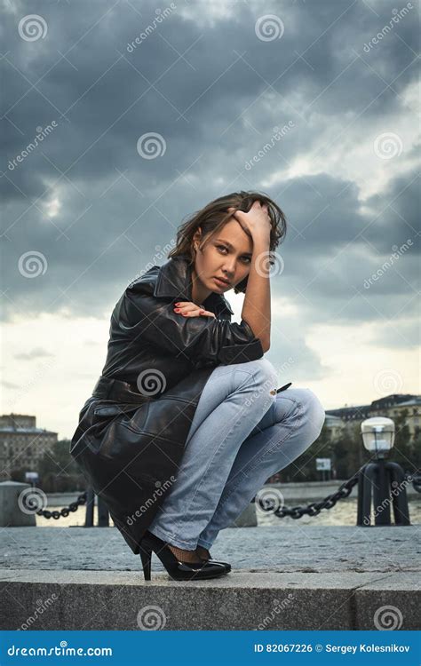 Beautiful Young Woman Sitting On Steps Stock Photo Image Of Caucasian