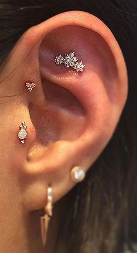 Cute Multiple Ear Piercing Ideas Triple Flower Crystal Cartilage