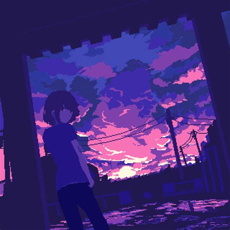 Ozumikan 夕雨のおわり Sunset After The Rain Pixel Art Anime Cool Pixel