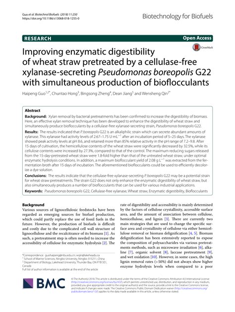 Pdf Improving Enzymatic Digestibility Of Wheat Straw Pretreated By A