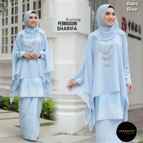 This pastel color baju kurung modern look extra glam with duyung skirt! Baju Kurung Permaisuri Sharifa (Baby Blue) | Shopee Malaysia