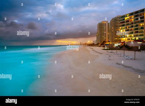 Cancun Forum Beach Sunset In Mexico At Hotel Zone Hotelera Playa