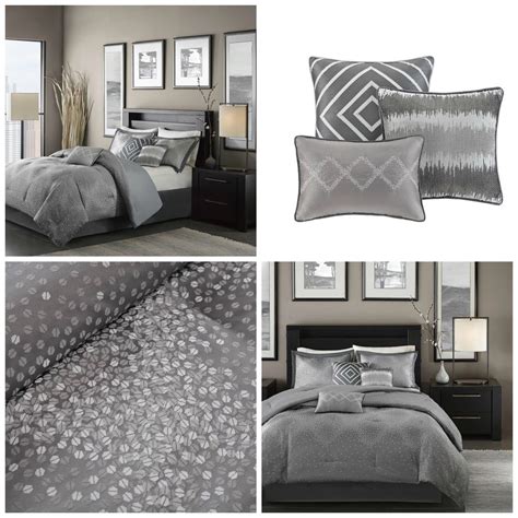 Queen Contemporary Gray Shimmer Comforter Set 7 Piece Silver Accents