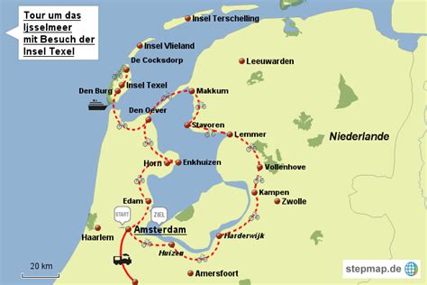 Karte von amsterdam, niederlande googlekarte. StepMap - Radreise rund um das Ijsselmeer - Landkarte für ...