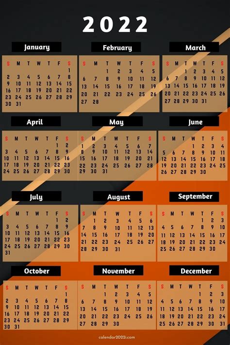 Yearly 2022 Calendar Wallpaper Containing All Months To Use As Mobile