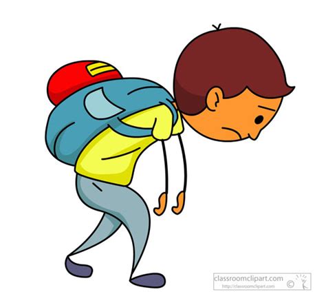 School Tired School Boy With Heavy Backpack Classroom Clipart