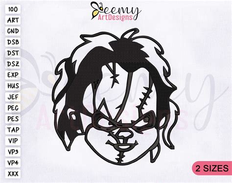 Scary Chucky Face Silhouette Embroidery Design 4x4 And 5x7 Hoop Etsy
